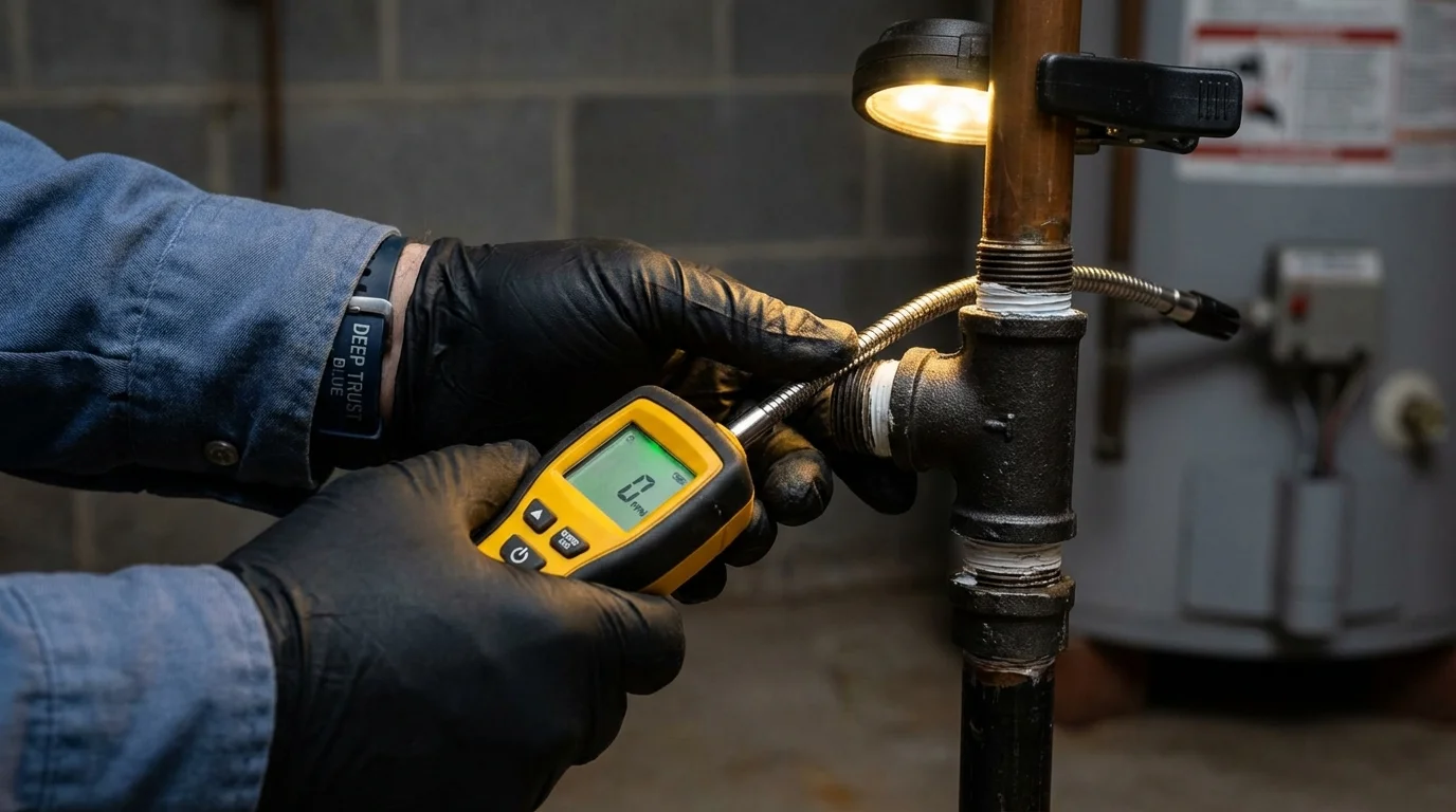 Gas leak detection with electronic sniffer by Johns Plumbing LLC in Trion