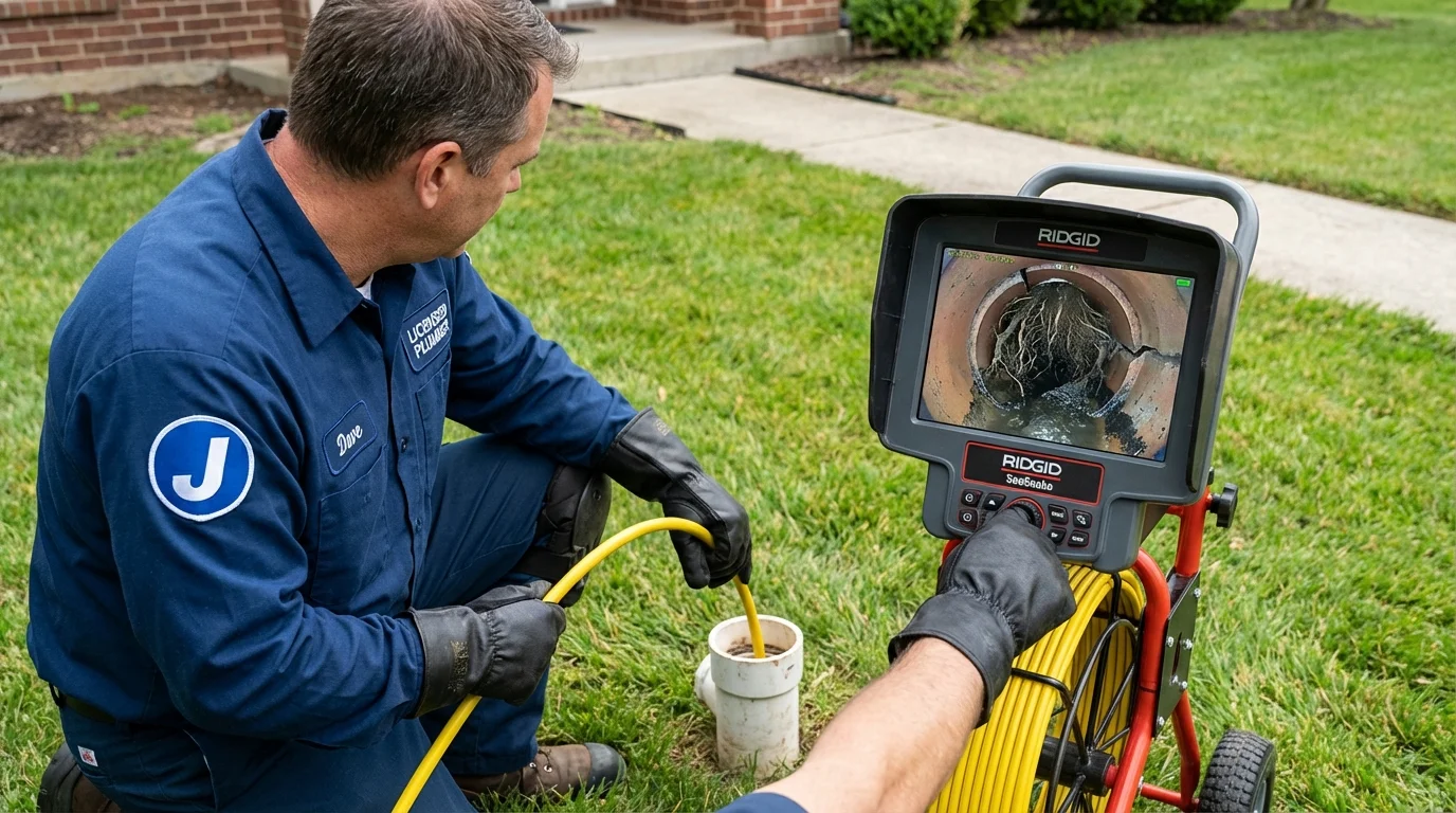 Sewer camera inspection being performed by Johns Plumbing LLC in Trion